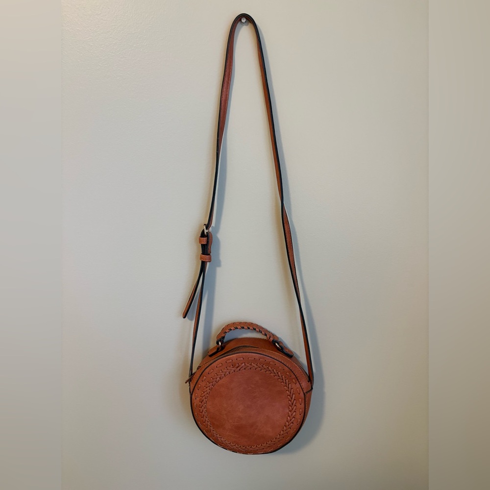 Sole Society Round Tan Faux Leather Crossbody Bag